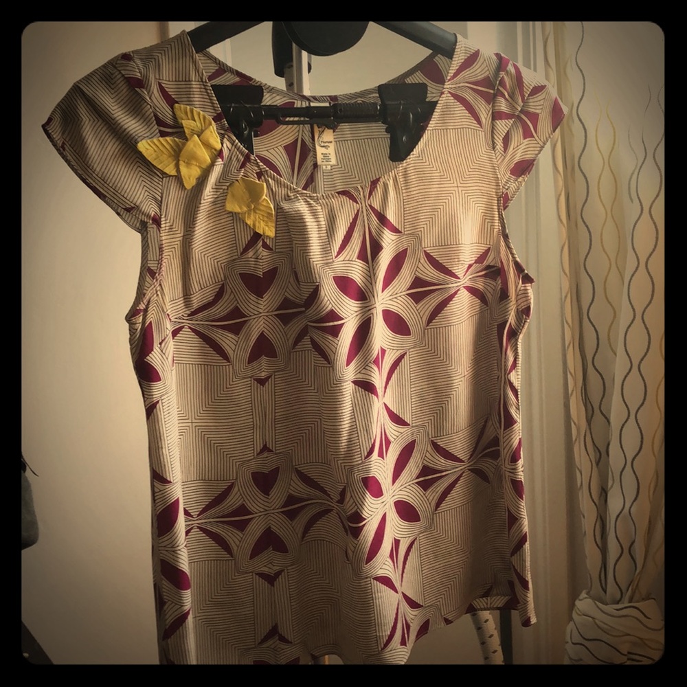 Anthropologie Floreat silk flower blouse